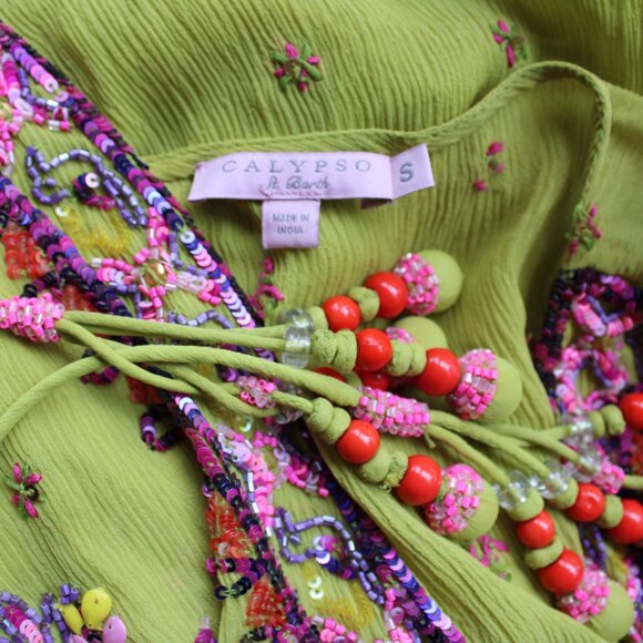 Calypso St. Barth silk Zakia beaded tunic caftan maxi dress kimono ethnic S - Picture 10 of 10